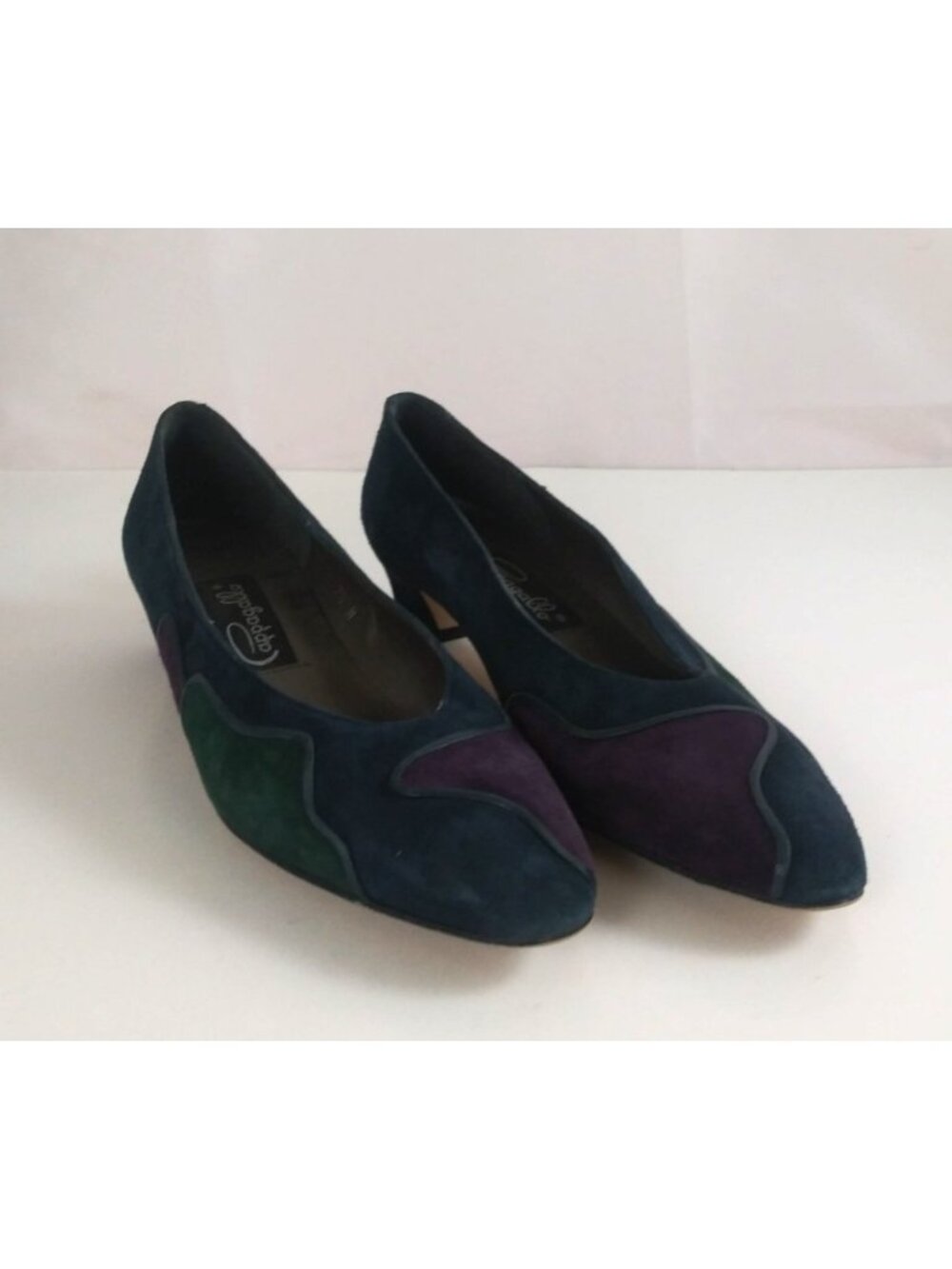 Vintage 80s Pappagallo Women's Colorful Suede Block Heel Slip-On Shoes Size 7.5N